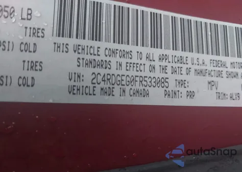 2015 Dodge Grand Caravan R/T z USA, uszkodzony, nr VIN 2C4RDGEG0FR533085